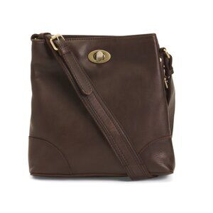 MARTA PONTI Chocolate Leather Dual Entry Turn Lock Bucket Bag